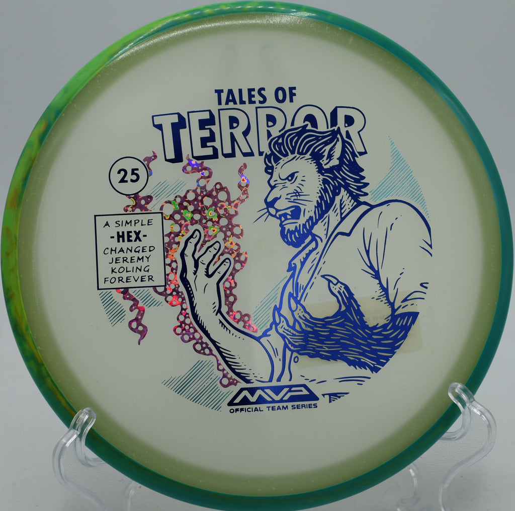 Halloween Particle Hex flexing out of a turnover shot at Winthrop University Gold Disc Golf Course, Rock Hill, South Carolina