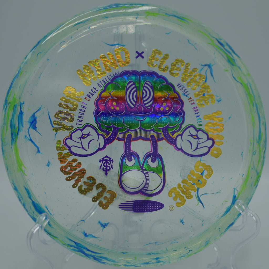 Player throwing a Vex Breaker Vessel over rolling hills at Moraine State Park Disc Golf Course in Portersville, Pennsylvania.