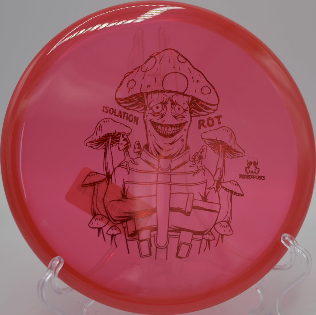Rot Isolation by Doomsday Discs stable approach disc landing softly near the basket at Idlewild Disc Golf Course in Burlington, Kentucky.