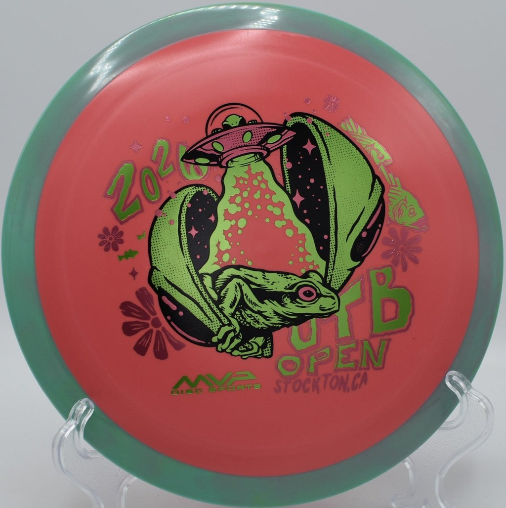 OTB Open 2026 Fission Delirium high-speed driver on wooded fairway at Harmon Hills Disc Golf Course in Fall Branch, Tennessee