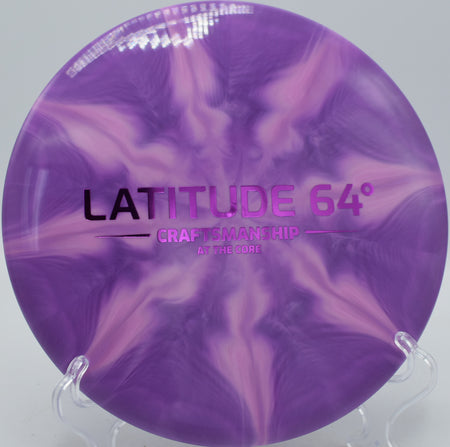 Claymore Gold-Ice Burst Craftsmanship Latitude 64° glide-heavy midrange flying dead straight at Blue Ribbon Pines Disc Golf Course in East Bethel, Minnesota.