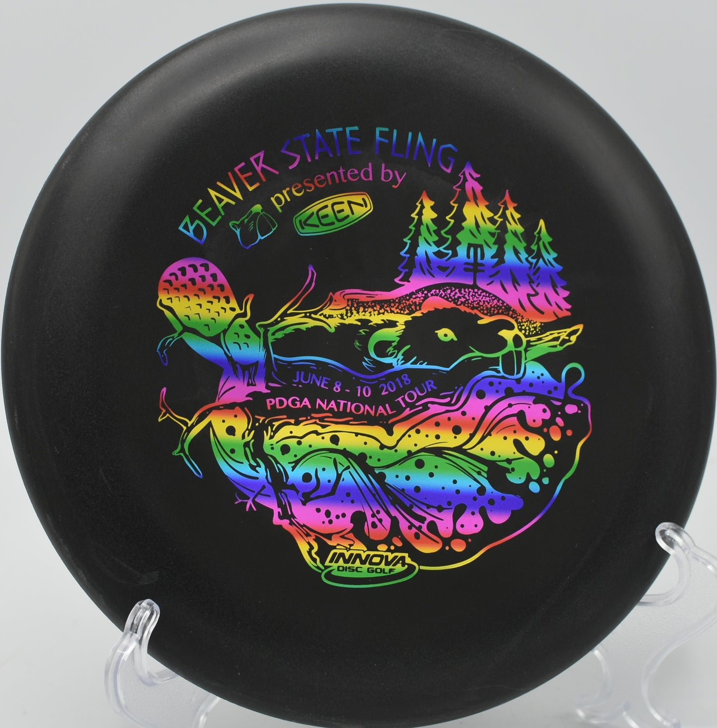 Aviar aimed toward the chains at Sandy Point Disc Golf Ranch in Lac du Flambeau, Wisconsin.


