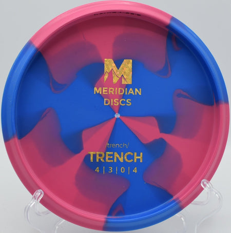 Marbled Graphite Trench overstable skip approach near the basket at Eagles Crossing Disc Golf Course in Hawk Point, Missouri