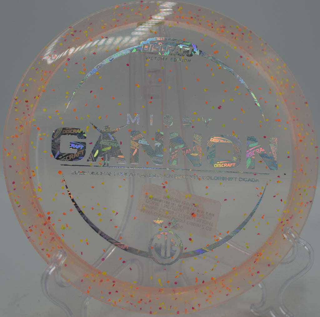 Z CS Confetti Cicada Missy Gannon edition holding a controlled turnover at Morley Field Disc Golf Course in San Diego, California.