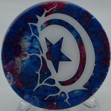 Custom-designed mini marker disc used at DeLaveaga Disc Golf Course in Santa Cruz, California.