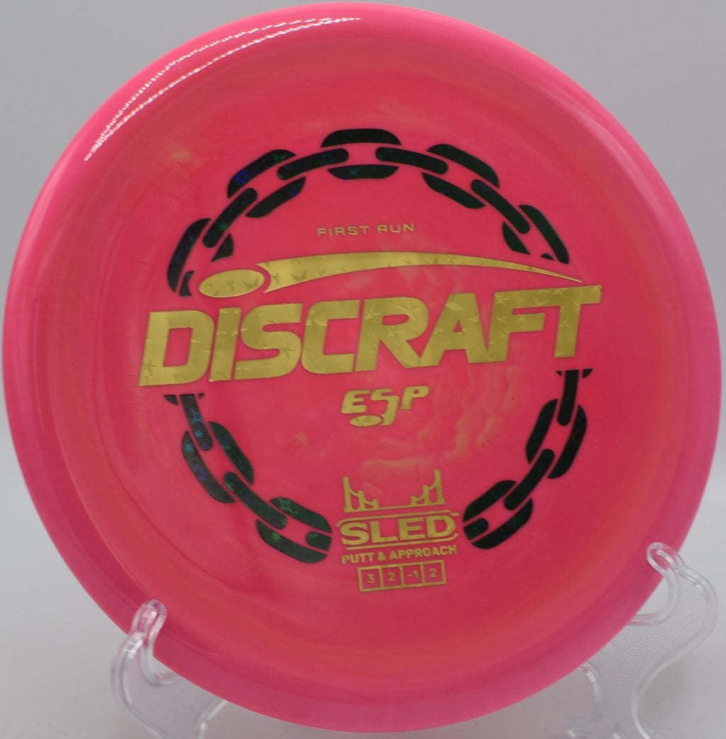 First Run ESP Sled controlled short drive near guarded green at Camp Sankanac Disc Golf Course in Spring City, Pennsylvania