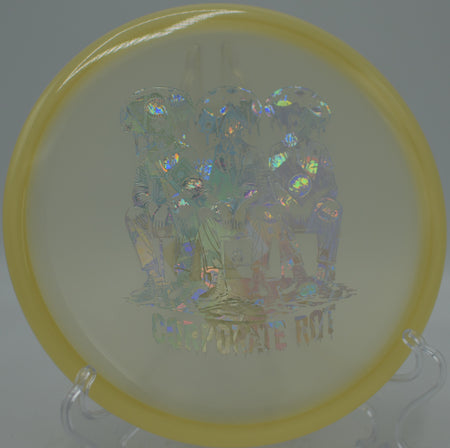 Glow Isolation Rot beaded putter parked on a laser-straight release at Tyler State Park Disc Golf Course in Newtown, Pennsylvania.