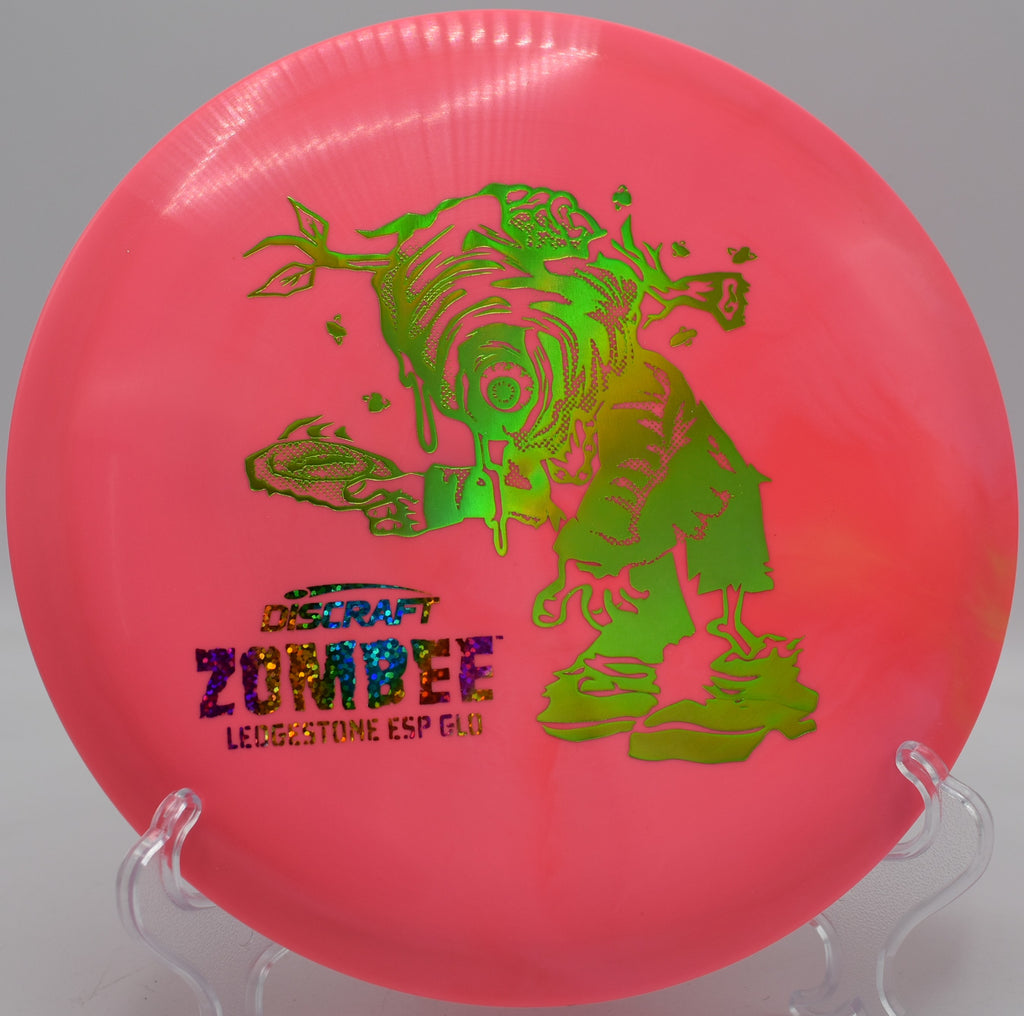 ESP Glo Zombee glowing bright on an evening round at Flip City Disc Golf Park in Shelby, MI.