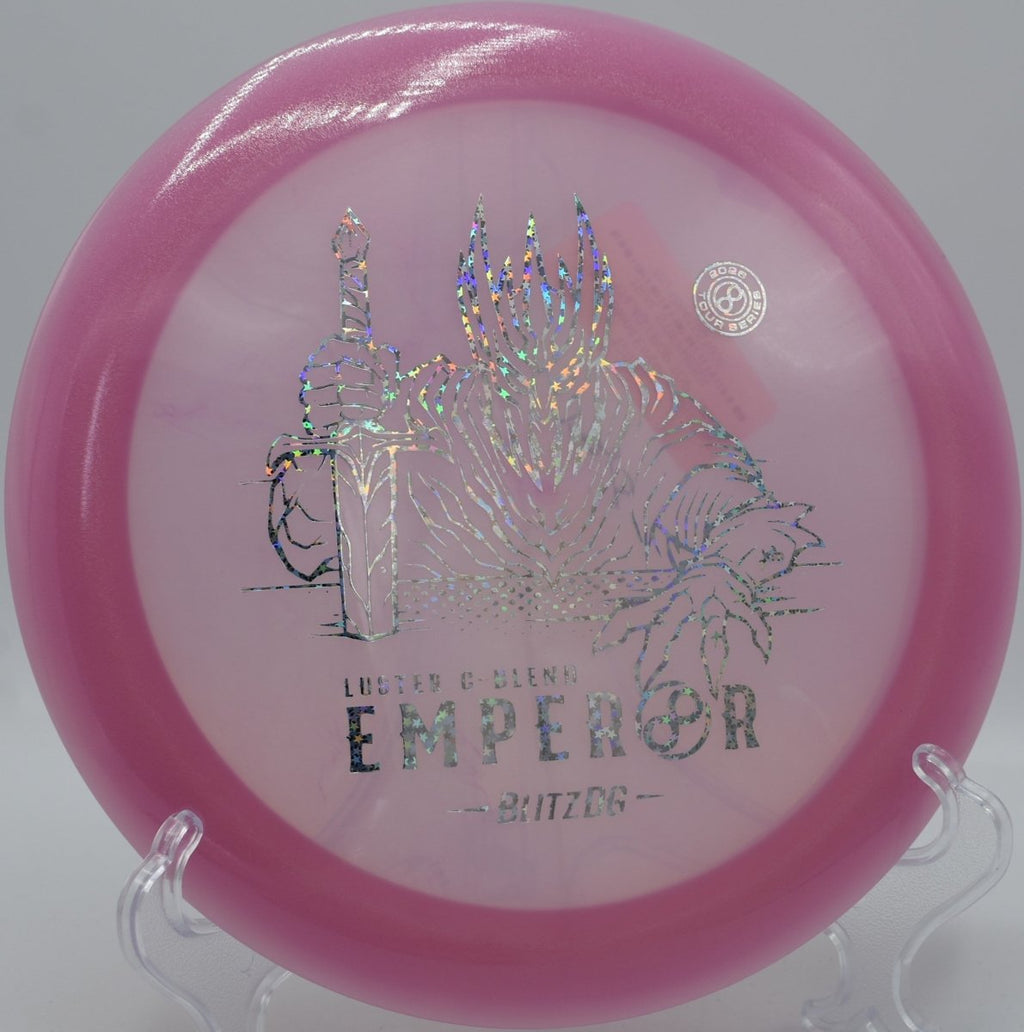 Luster C-Blend Emperor driver flying a controlled hyzer flip at Blue Lake Disc Golf Course in Fairview, Oregon