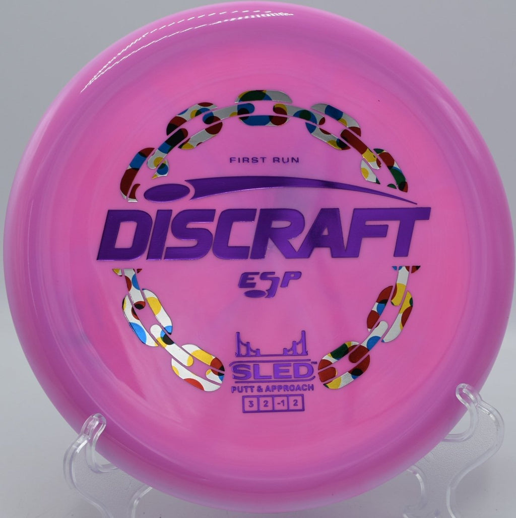 First Run ESP Sled controlled forehand approach landing circle one at Northwood Park Disc Golf Course in Morton, Illinois