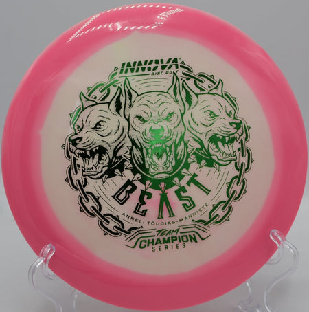 Innova ProtoGlow Halo Star Beast distance driver launching glide at Roy G Guerrero Disc Golf Course in Austin Texas