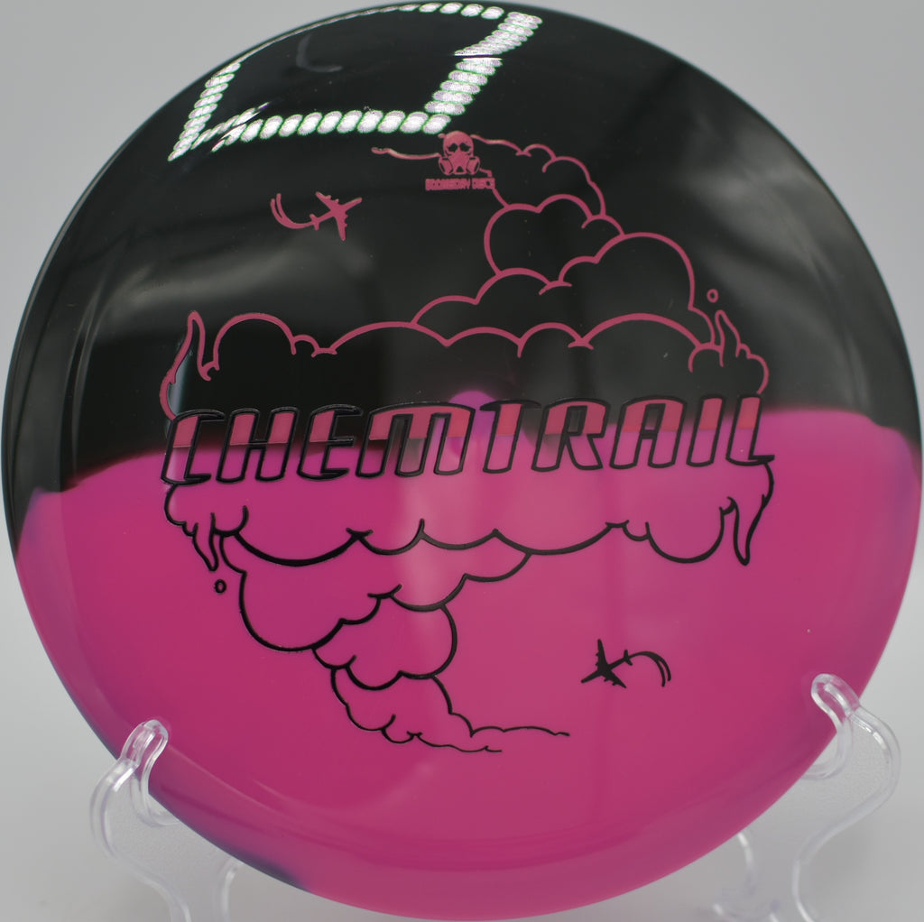 Retina Chemtrail drifting dead-straight down the hill at Pender Island Disc Golf Course in Washington, North Carolina.