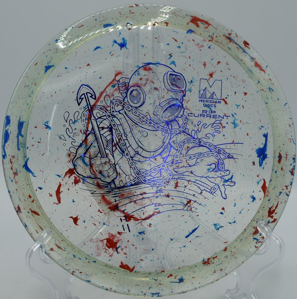 Marbled Clarus Rip Current sweeping hyzer at Rose Hill Disc Golf Course in Commerce City, Colorado