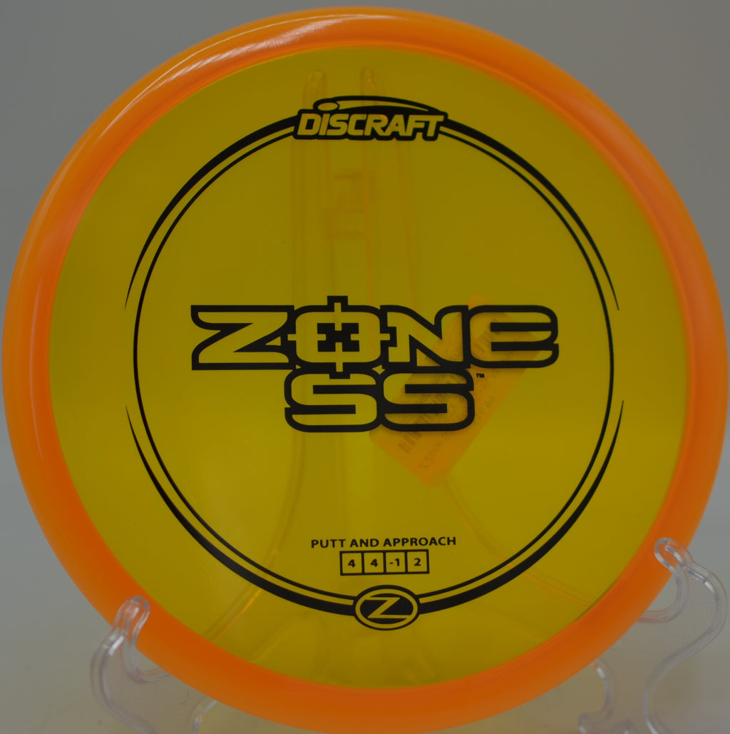 Discraft Z Zone SS approach putter thrown straight at Moraine White Course in Portersville, Pennsylvania.