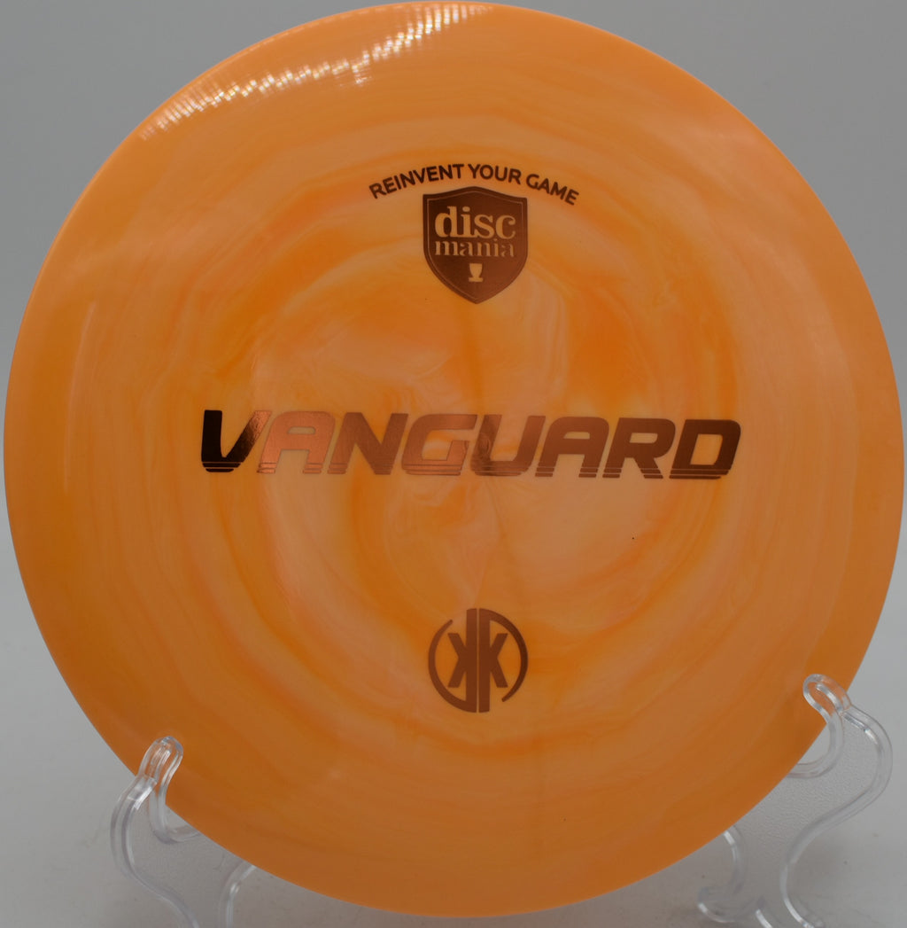 Discmania Creator Series Swirl S-Line Vanguard fairway driver carving a controlled line at Maple Hill Disc Golf Course in Leicester, Massachusetts