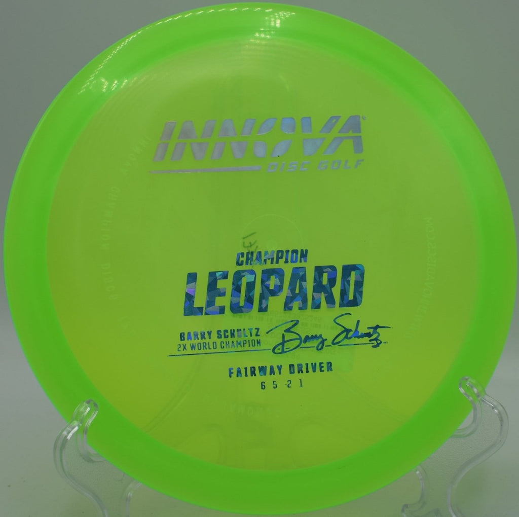 Innova Champion Leopard driver driving a low ceiling shot with controlled turn at Oregon Park Disc Golf Course in Marietta, Georgia