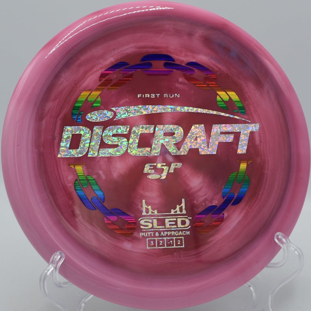 ESP First Run Sled stable approach disc holding straight line at DeLaveaga Disc Golf Course in Santa Cruz, California