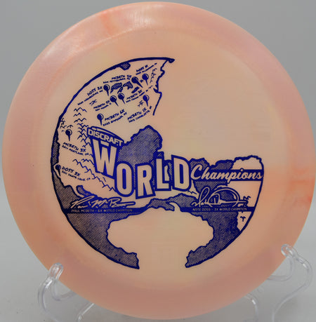 Discraft Titanium Force overstable distance driver crushing a hyzer bomb at Maple Hill Disc Golf Course in Leicester, Massachusetts.
