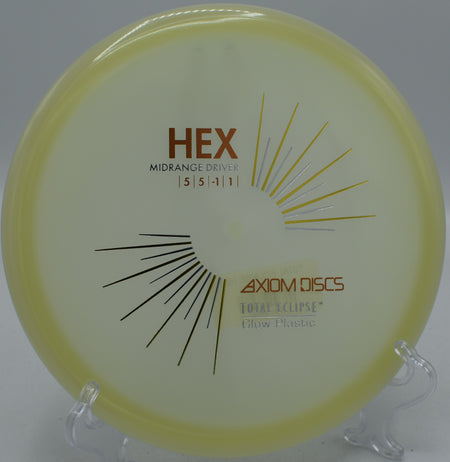 Disc golfer ripping a glowing Full Eclipse Hex at dusk on hole 4 at North Boundary Park, PA

