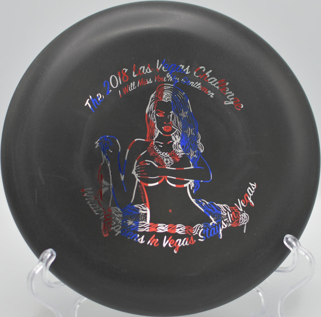 Black DX Aviar putter lined up for a chain-smashing putt at DeLaveaga Disc Golf Course in Santa Cruz, California.