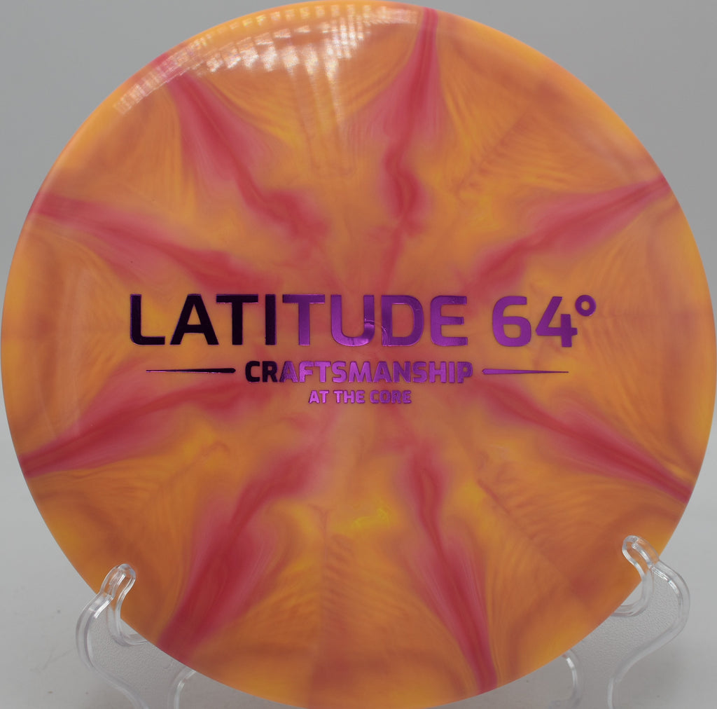 Gold-Ice Burst Claymore Latitude 64° Craftsmanship run shaping precise lines at Northwood Black Disc Golf Course in Morton, Illinois.