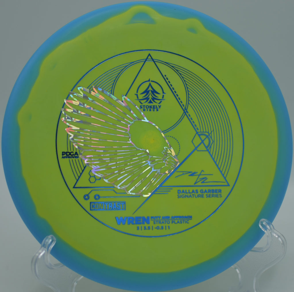 Player releasing the Dallas Garber Strato Wren on a gentle hyzer approach at Sanders Ferry Park Disc Golf Course in Hendersonville, Tennessee.