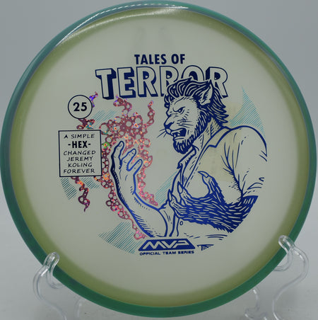 Eclipse Hex Jeremy Koling signature Halloween edition disc skipping up to circle one at DeLaveaga Disc Golf Course in Santa Cruz, California.