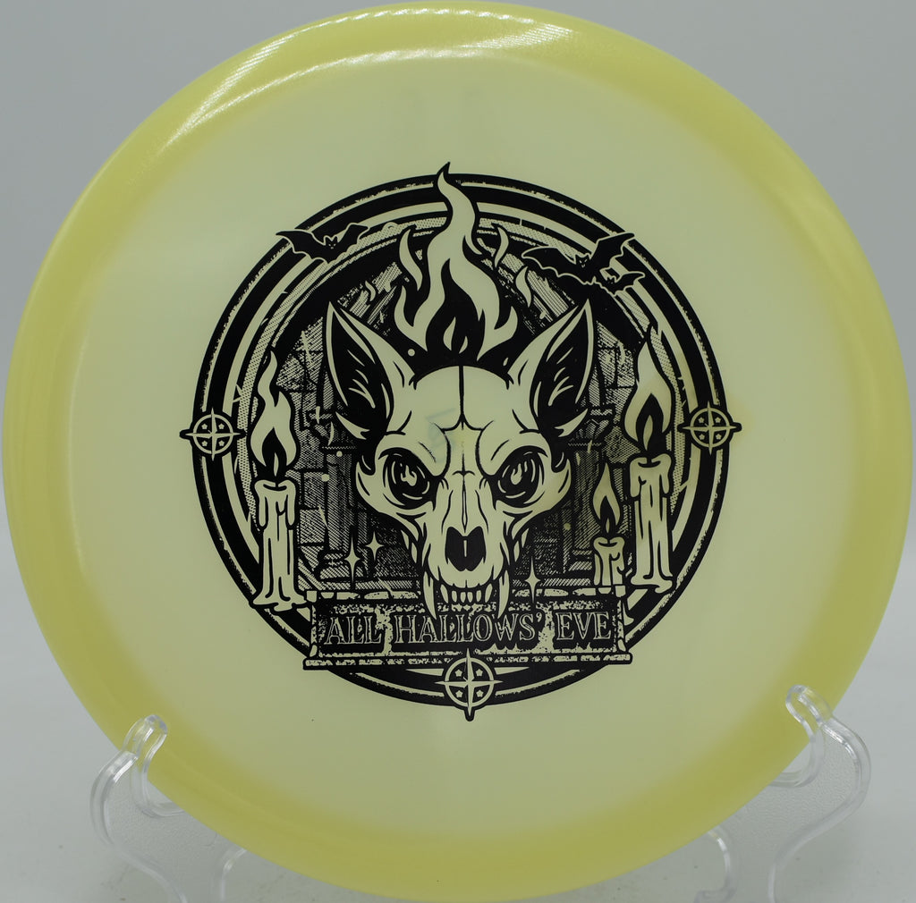 Innova Proto-Glow Champion Fox dependable midrange parked circle one at Pier Park Disc Golf Course in Portland, Oregon.