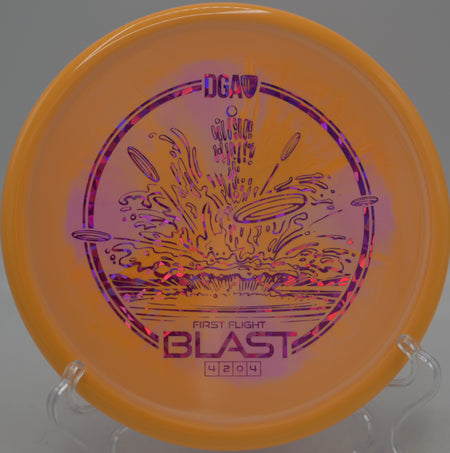 DGA First Flight Blast ProLine Swirl fired on a headwind approach at Tyler State Park Disc Golf Course in Newtown, Pennsylvania.