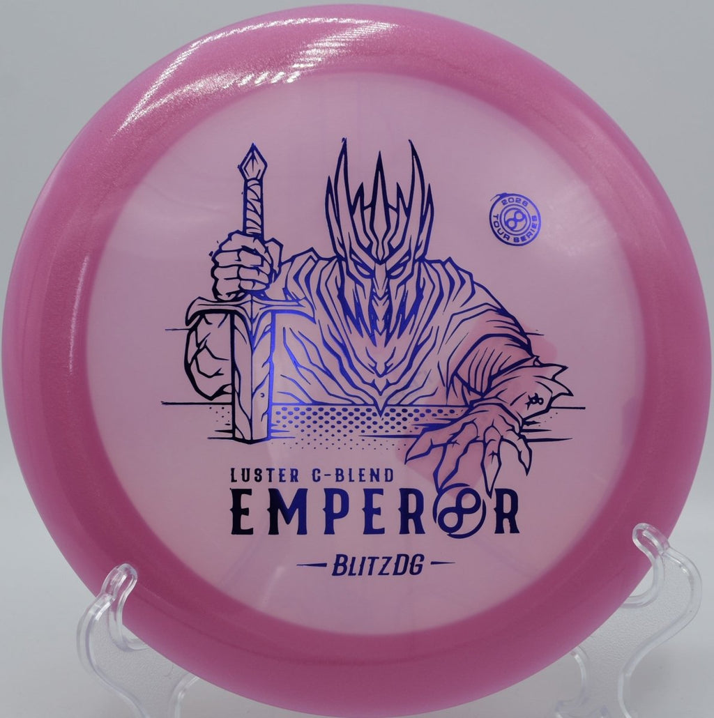 Luster C-Blend Emperor distance driver cutting through open field at Buffumville Lake Disc Golf Course in Charlton, Massachusetts