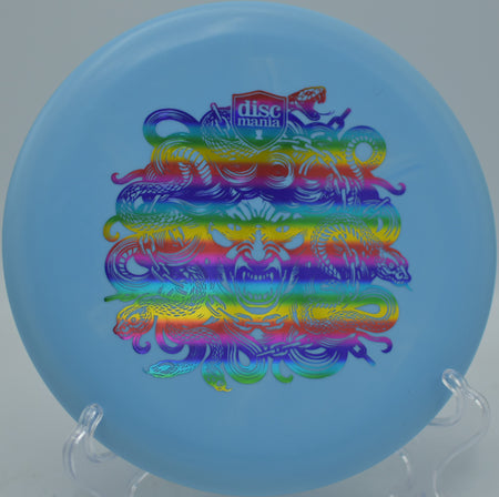 Hard Exo Lumen Link Medusa Stamp putter offering confident glow putts at Northwood Black Disc Golf Course in Morton, Illinois.