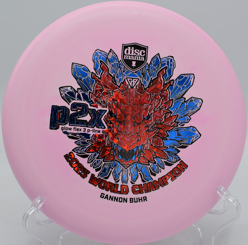 Glow Flex 3 P-Line P2x Gannon Buhr 2025 World Champion Triumph Series putter parking upshots at Fox Run Meadows Disc Golf Course in Jeffersonville, Vermont.