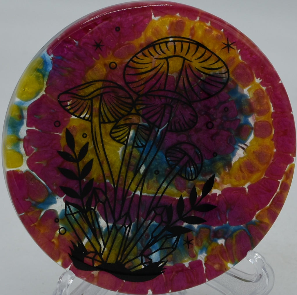 Unique custom mini marker for disc golf rounds at Fox Run Meadows Disc Golf Course in Jeffersonville, Vermont.