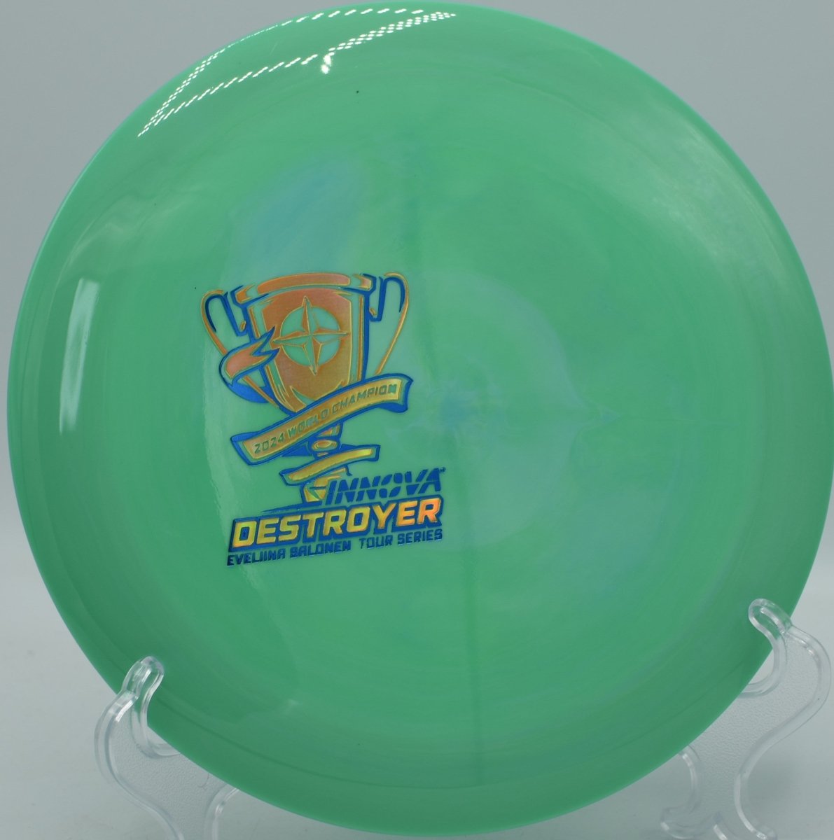 Proto Glow Halo Champion Destroyer Tour Series driver at The Fort Disc Golf Course in Ogden, Utah, engineered for elite disc golf distance and shot-shaping control