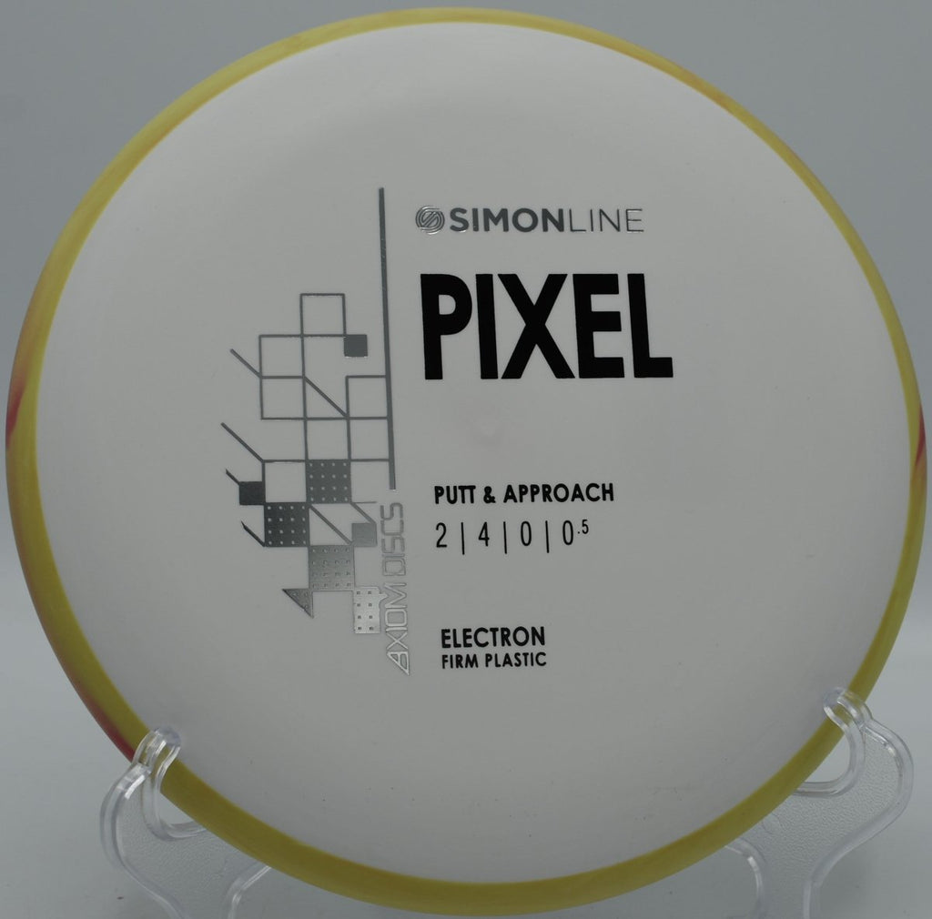 Electron Firm Pixel disc golf putter positioned for a short putt at Anderson Park Disc Golf Course in Edmond, Oklahoma
