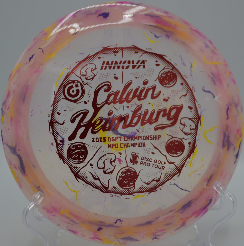 Player throwing the Innova Party Time Destroyer on a wind-cutting hyzer line at Palm Bay Regional Park Disc Golf Course in Palm Bay, Florida.