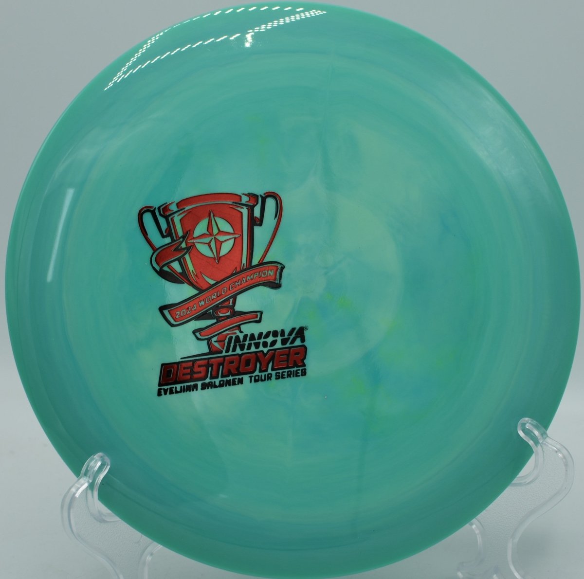 Innova Destroyer Ohn Scoggins signature glow driver featured at Brewster Ridge Disc Golf Course in Smugglers' Notch, Vermont, excelling on long wooded fairway drives