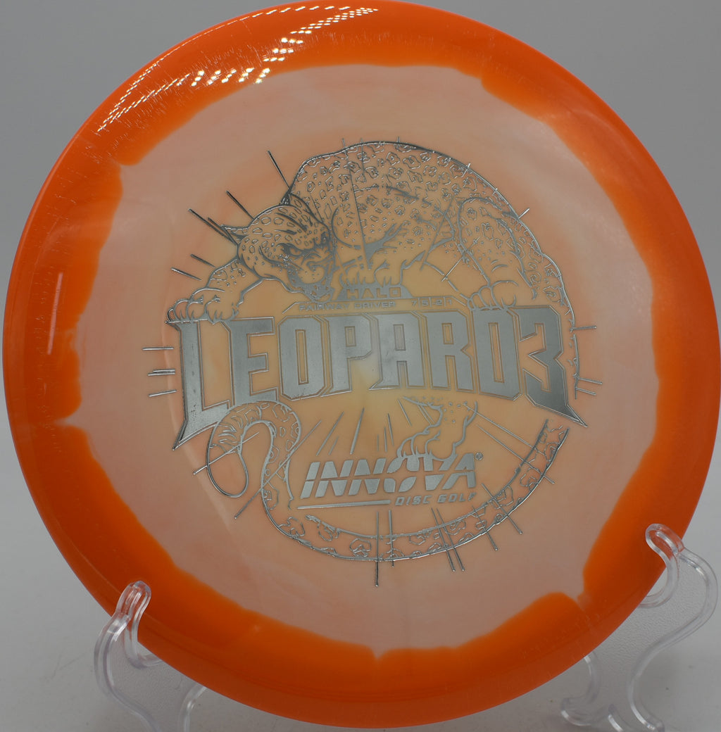 Innova Halo Star Leopard3 fairway driver launched on a controlled turnover at Morley Field Disc Golf Course in San Diego, California