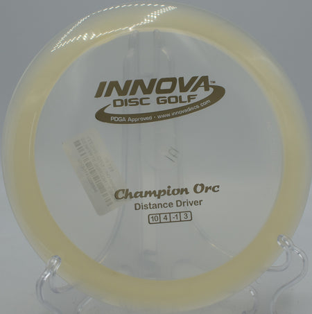 Disc golfer ripping a Champion Orc into a headwind for max distance at Tom Pearce Park in Grants Pass, OR