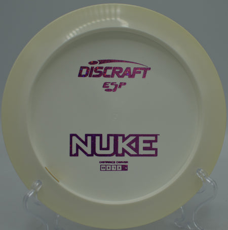 ESP Nuke flying long and straight with late fade at Blue Ribbon Pines Disc Golf Course in East Bethel, Minnesota.