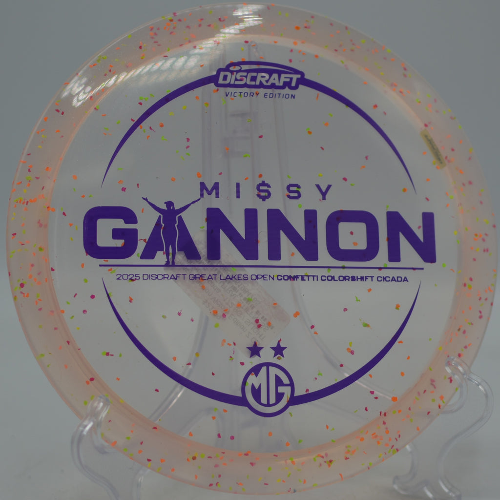 Discraft Z CS Confetti Cicada Missy Gannon edition shaping a technical forehand line at Hornets Nest Disc Golf Course in Charlotte, North Carolina.
