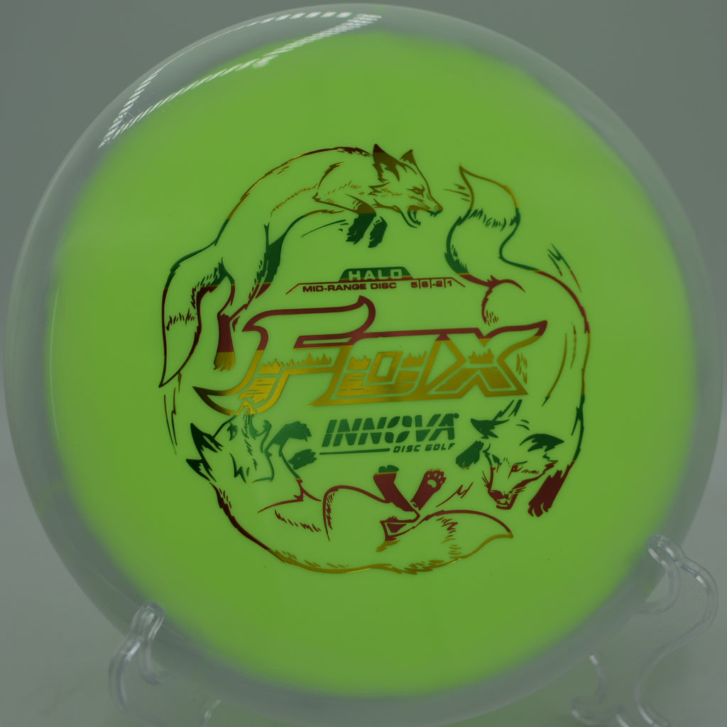 Halo Star Fox mid-flight during a turnover drive at Harmon Hills Disc Golf Course in Fall Branch, Tennessee.