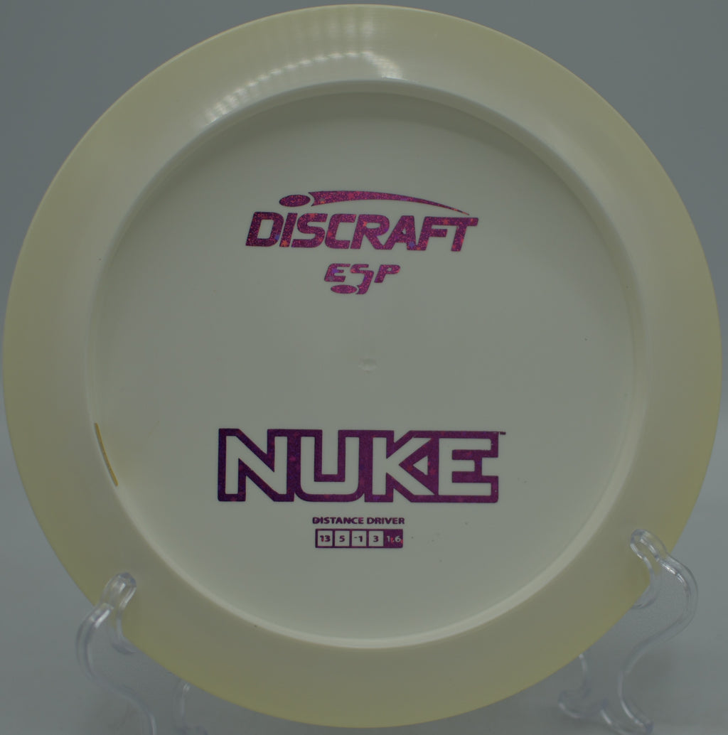 Player ripping an ESP Nuke on a high-speed hyzer-flip line at Fountain Hills Disc Golf Course in Fountain Hills, Arizona.