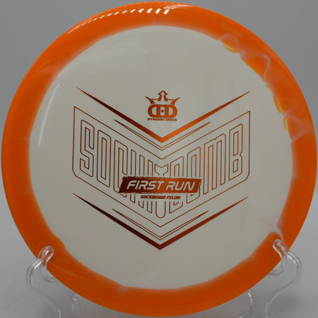 Dynamic Discs Supreme Orbit Sockibomb Felon First Run fairway driver spiking hyzers at Hornets Nest Disc Golf Course in Charlotte, North Carolina.