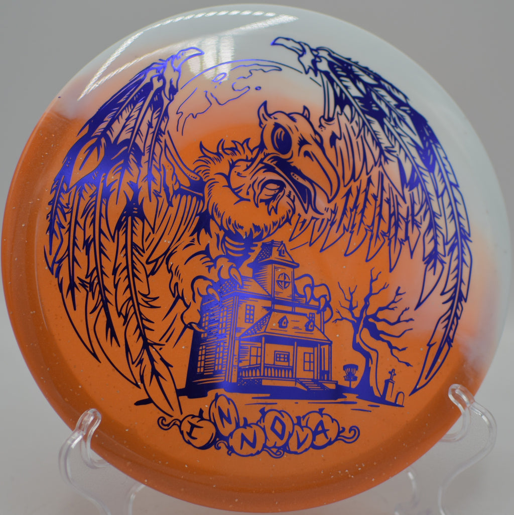 Innova Halloween Duo Roc3 on a clean hyzer release at Veterans Park Disc Golf Course in Arlington, Texas.