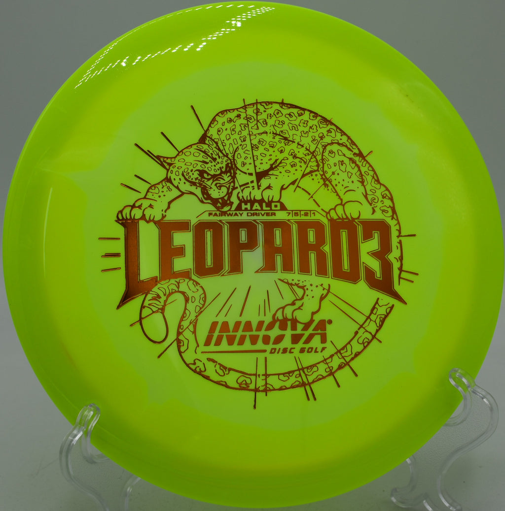 Innova Halo Star Leopard3 fairway driver carving a straight shot at Maple Hill Disc Golf Course in Leicester, Massachusetts