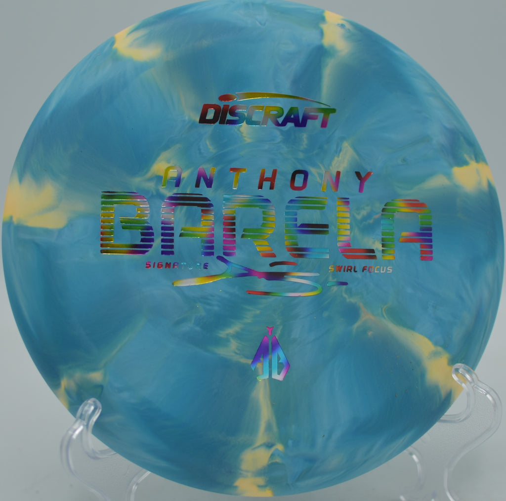 Discraft CT Swirl Focus Anthony Barela settling in the circle at Ozark Mountain Disc Golf Course in Vichy, Missouri.