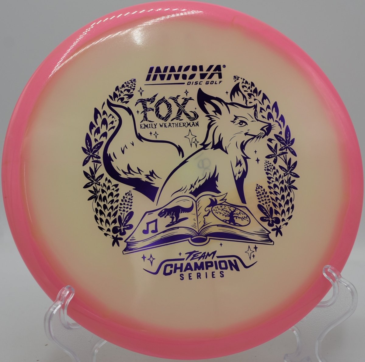 Halo Champion Fox fairway driver parked near the basket after a smooth approach at Moraine View State Park Disc Golf Course in Le Roy, Illinois
