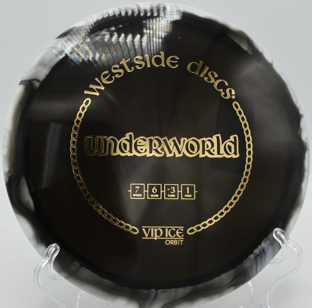 Westside Underworld VIP Ice Orbit control driver floating long anhyzers at Hornets Nest Disc Golf Course in Charlotte, North Carolina.