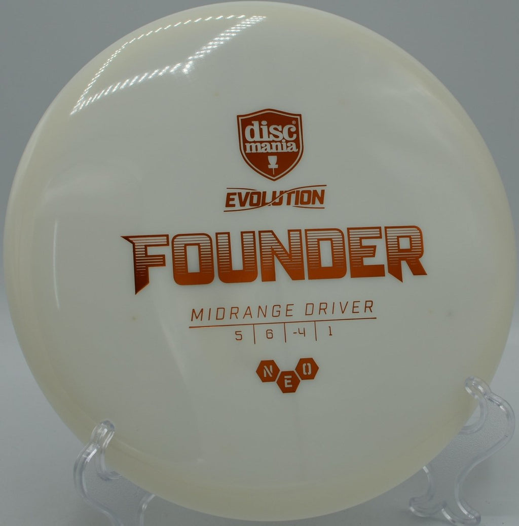 Neo Founder glow midrange straight shot with soft fade at Mount Airy Forest Disc Golf Course in Cincinnati, Ohio